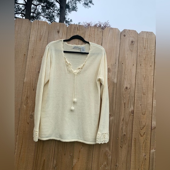 Vintage White Stag Cream Sweater- Size large‎ 12/14 pom pom Y2k cozy boho - Picture 2 of 11